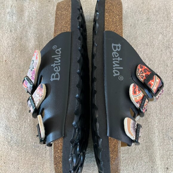 Birkenstock Shoes - Birkenstock By Betula Woman's Black/Floral Festival Leather Sandles Sz 6
